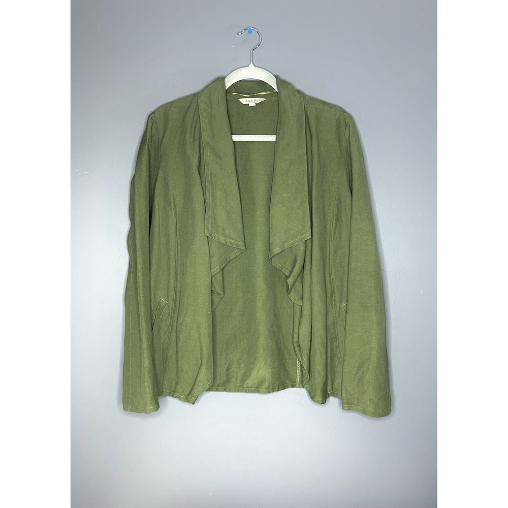 Amber Sun Open Front Soft Linen Blend Cardigan Jacket Blazer Womens M Lagenlook